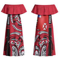 Wallis And Futuna Family Matching Off Shoulder Maxi Dress and Hawaiian Shirt Tribal Polynesian Tattoo Flag Motif