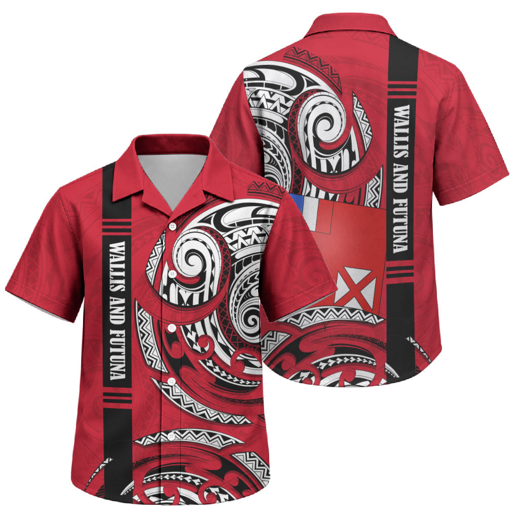 Wallis And Futuna Family Matching Off Shoulder Short Dress and Hawaiian Shirt Tribal Polynesian Tattoo Flag Motif