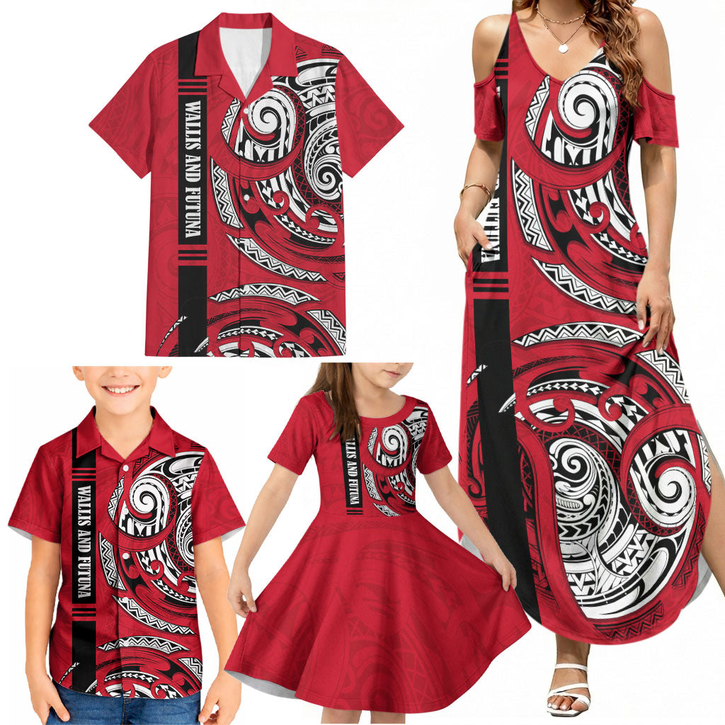 Wallis And Futuna Family Matching Summer Maxi Dress and Hawaiian Shirt Tribal Polynesian Tattoo Flag Motif TS04 - Polynesian Pride