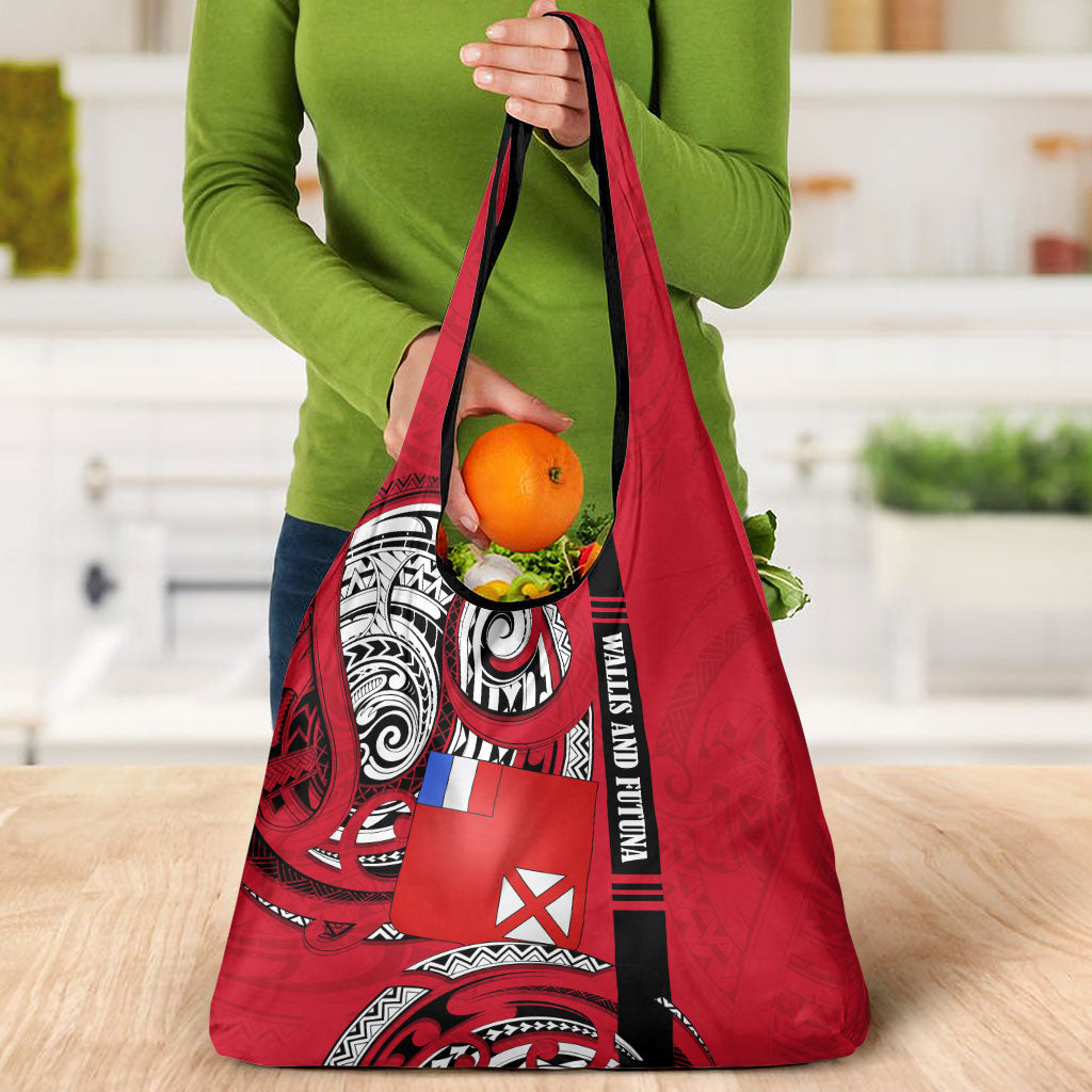 Wallis And Futuna Grocery Bag Tribal Polynesian Tattoo Flag Motif