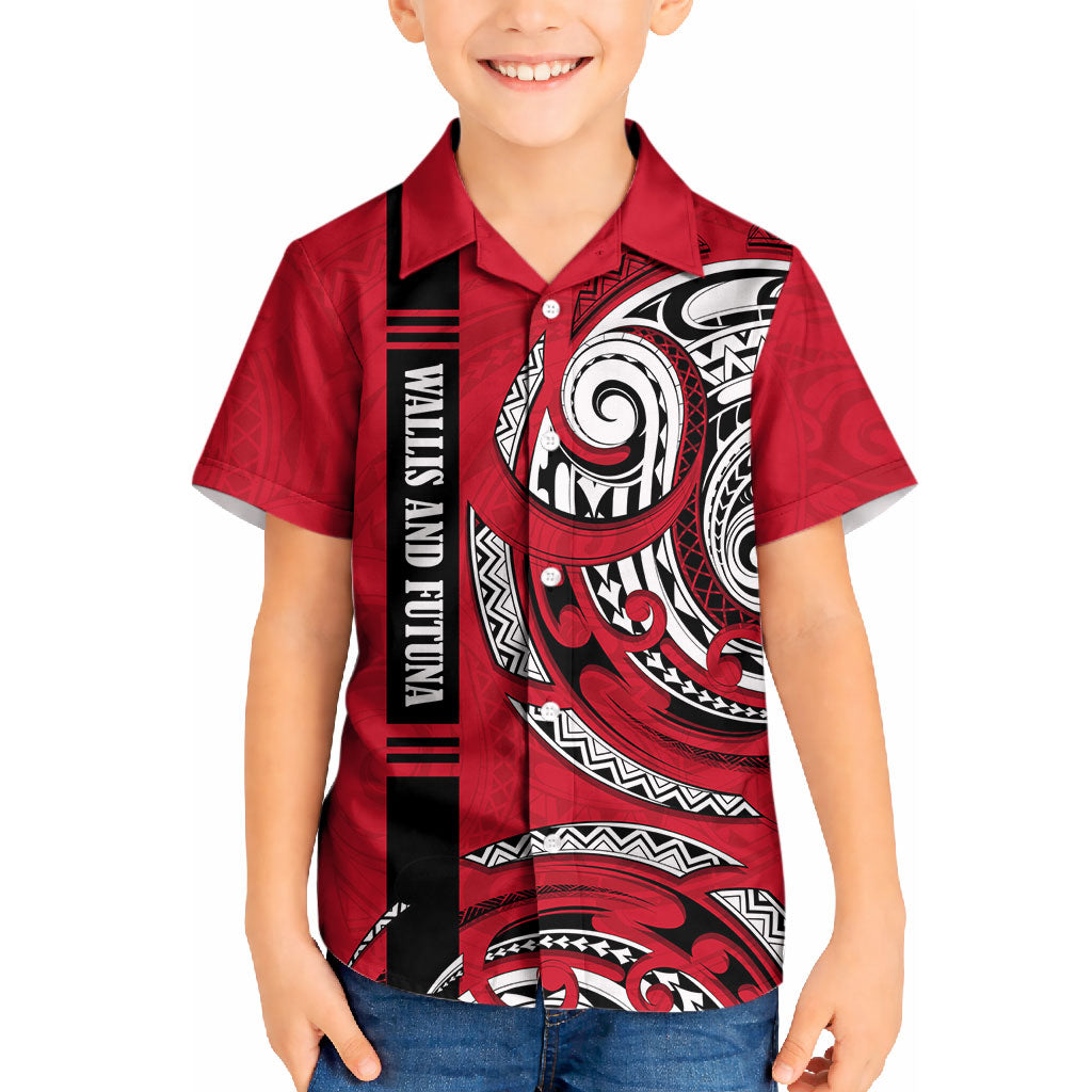 Wallis And Futuna Kid Hawaiian Shirt Tribal Polynesian Tattoo Flag Motif