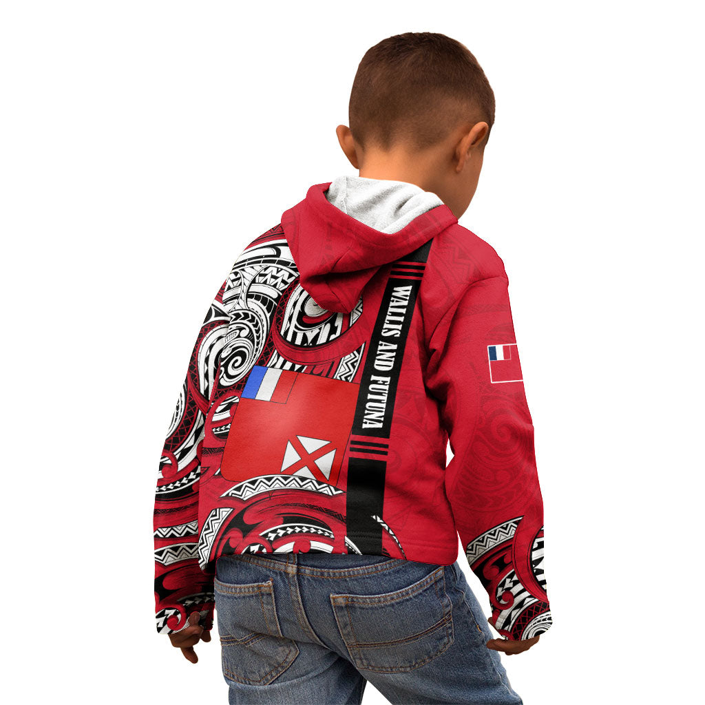 Wallis And Futuna Kid Hoodie Tribal Polynesian Tattoo Flag Motif