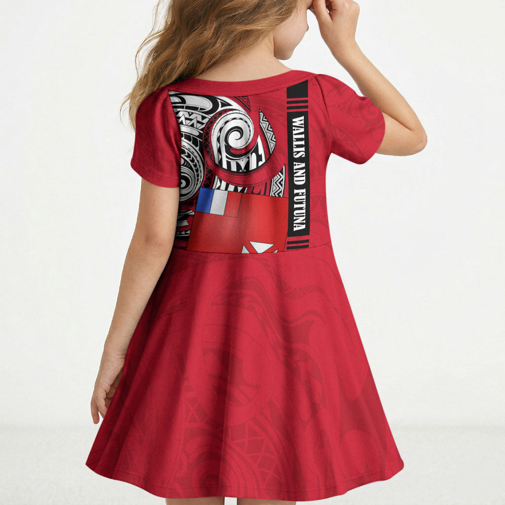 Wallis And Futuna Kid Short Sleeve Dress Tribal Polynesian Tattoo Flag Motif