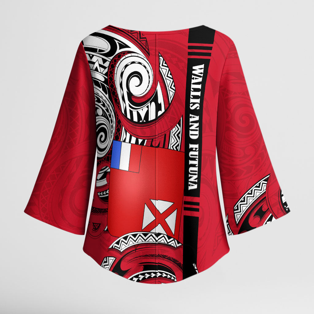 Wallis And Futuna Kimono Sleeve Blouse Tribal Polynesian Tattoo Flag Motif