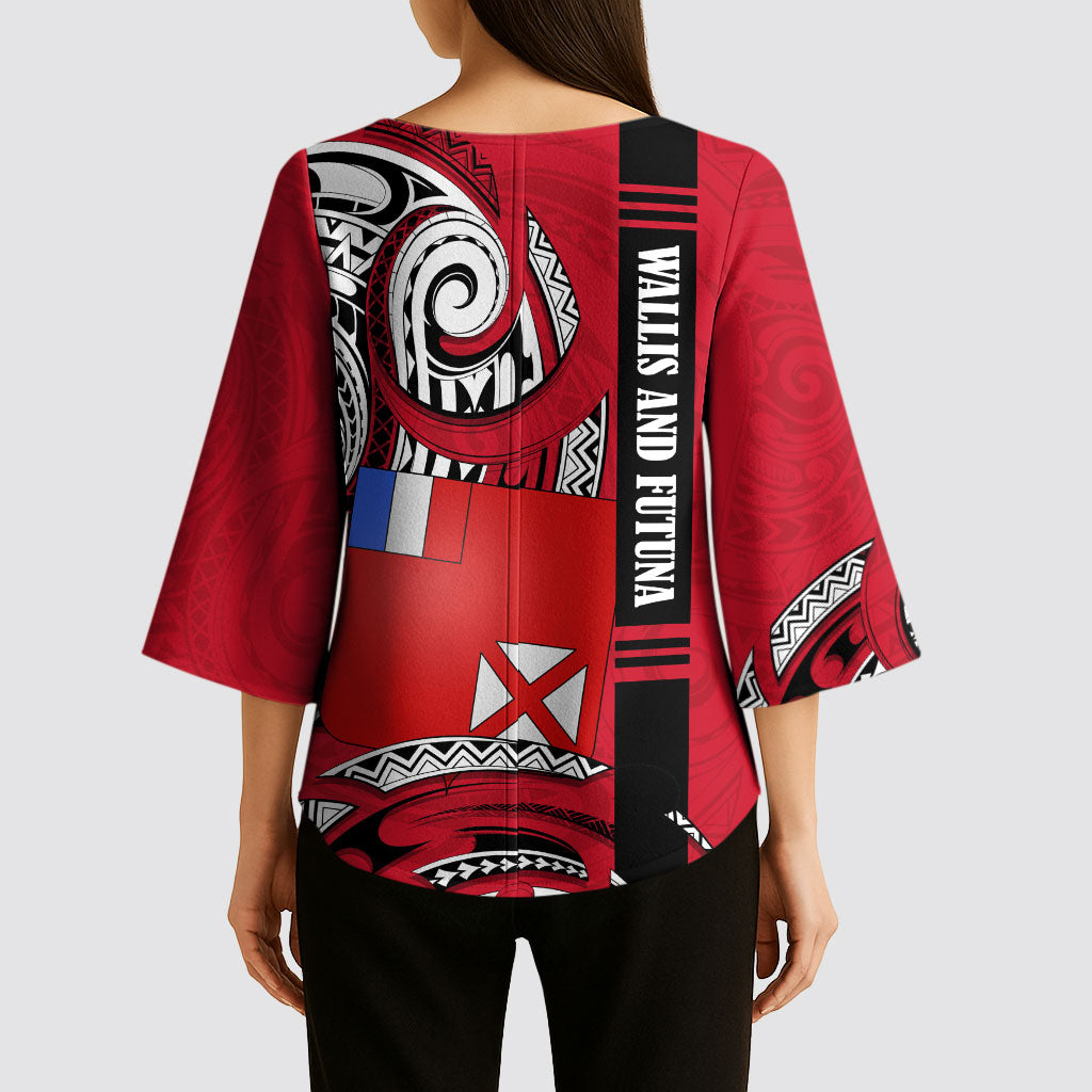 Wallis And Futuna Kimono Sleeve Blouse Tribal Polynesian Tattoo Flag Motif