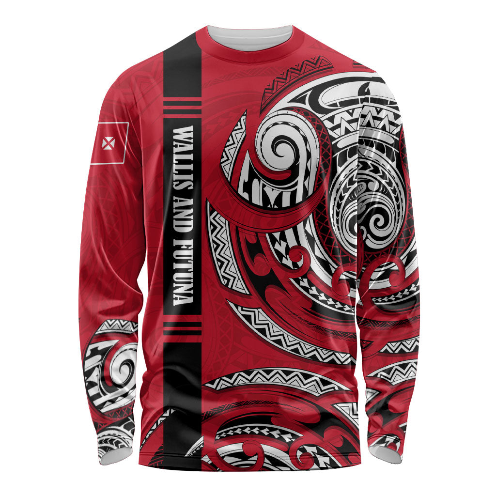 Wallis And Futuna Long Sleeve Shirt Tribal Polynesian Tattoo Flag Motif