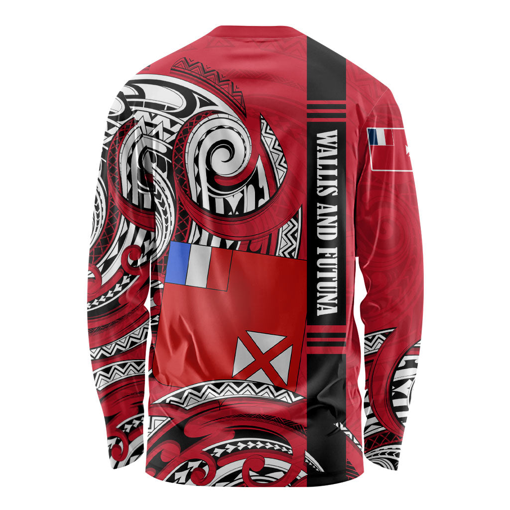 Wallis And Futuna Long Sleeve Shirt Tribal Polynesian Tattoo Flag Motif