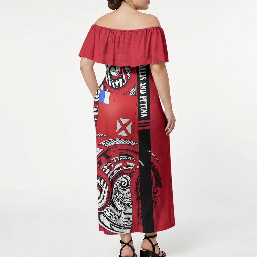Wallis And Futuna Off Shoulder Maxi Dress Tribal Polynesian Tattoo Flag Motif