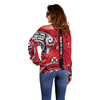 Wallis And Futuna Off Shoulder Sweater Tribal Polynesian Tattoo Flag Motif