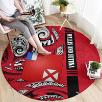 Wallis And Futuna Round Carpet Tribal Polynesian Tattoo Flag Motif