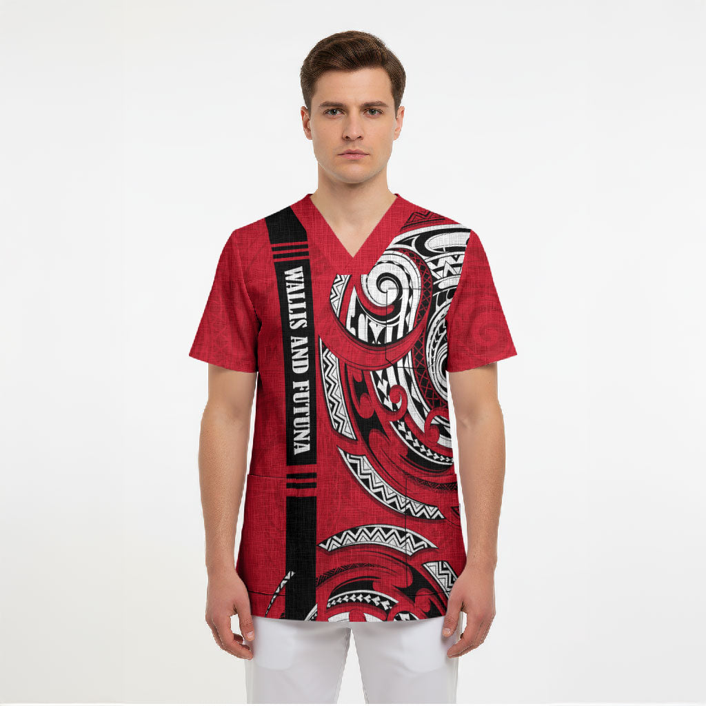 Wallis And Futuna Scrub Top Tribal Polynesian Tattoo Flag Motif