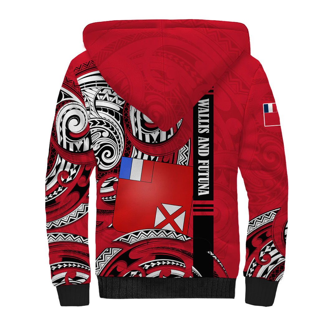 Wallis And Futuna Sherpa Hoodie Tribal Polynesian Tattoo Flag Motif