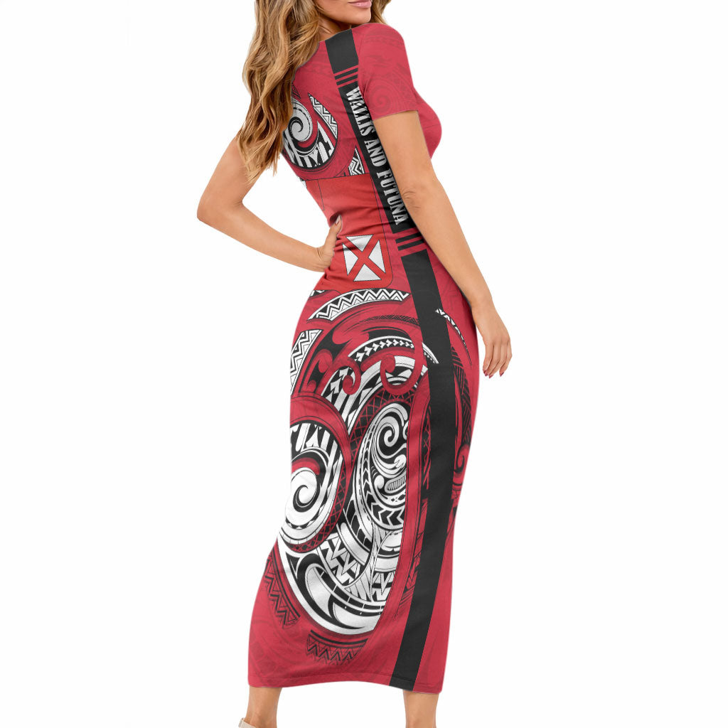Wallis And Futuna Short Sleeve Bodycon Dress Tribal Polynesian Tattoo Flag Motif