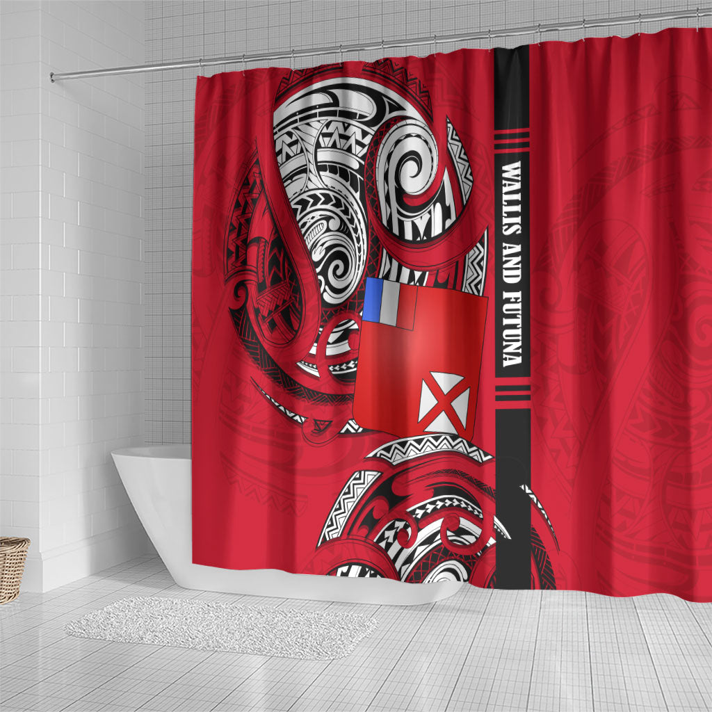 Wallis And Futuna Shower Curtain Tribal Polynesian Tattoo Flag Motif