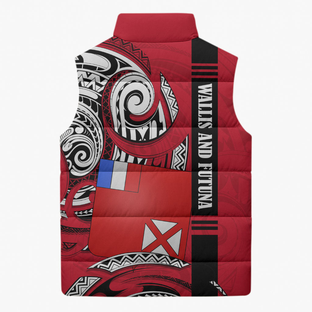Wallis And Futuna Sleeveless Puffer Jacket Tribal Polynesian Tattoo Flag Motif