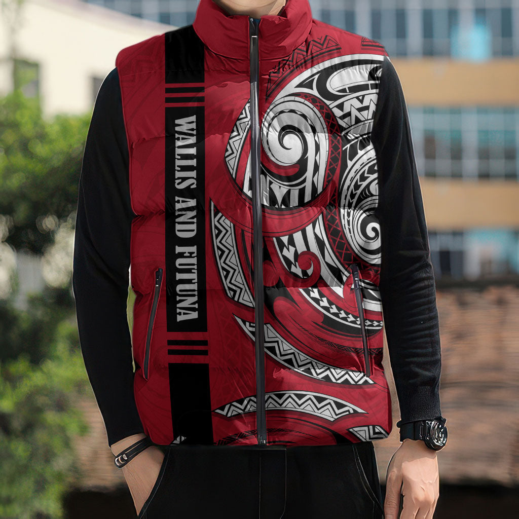 Wallis And Futuna Sleeveless Puffer Jacket Tribal Polynesian Tattoo Flag Motif