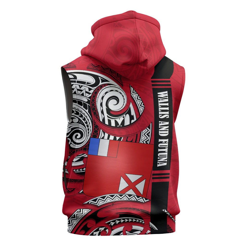 Wallis And Futuna Sleeveless Zip Hoodie Tribal Polynesian Tattoo Flag Motif
