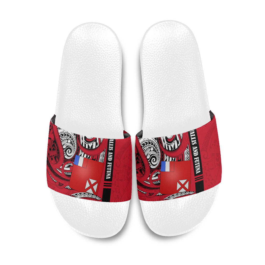 Wallis And Futuna Slide Sandals Tribal Polynesian Tattoo Flag Motif