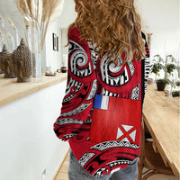 Wallis And Futuna Women Casual Shirt Tribal Polynesian Tattoo Flag Motif