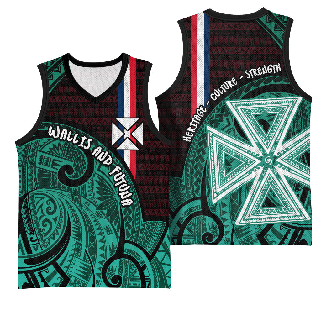 Wallis And Futuna Basketball Jersey Tribal Polynesian Tattoo Heritage Cross Flag