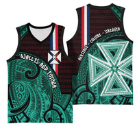 Wallis And Futuna Basketball Jersey Tribal Polynesian Tattoo Heritage Cross Flag