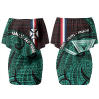 Wallis And Futuna Couples Matching Off Shoulder Short Dress and Long Sleeve Button Shirt Tribal Polynesian Tattoo Heritage Cross Flag