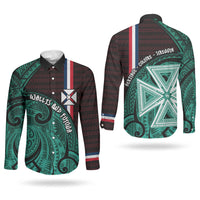 Wallis And Futuna Couples Matching Off The Shoulder Long Sleeve Dress and Long Sleeve Button Shirt Tribal Polynesian Tattoo Heritage Cross Flag