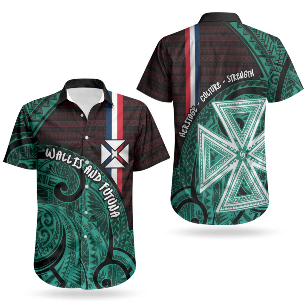 Wallis And Futuna Couples Matching Summer Maxi Dress and Hawaiian Shirt Tribal Polynesian Tattoo Heritage Cross Flag