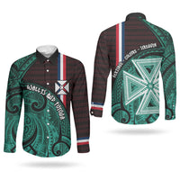 Wallis And Futuna Couples Matching Summer Maxi Dress and Long Sleeve Button Shirt Tribal Polynesian Tattoo Heritage Cross Flag