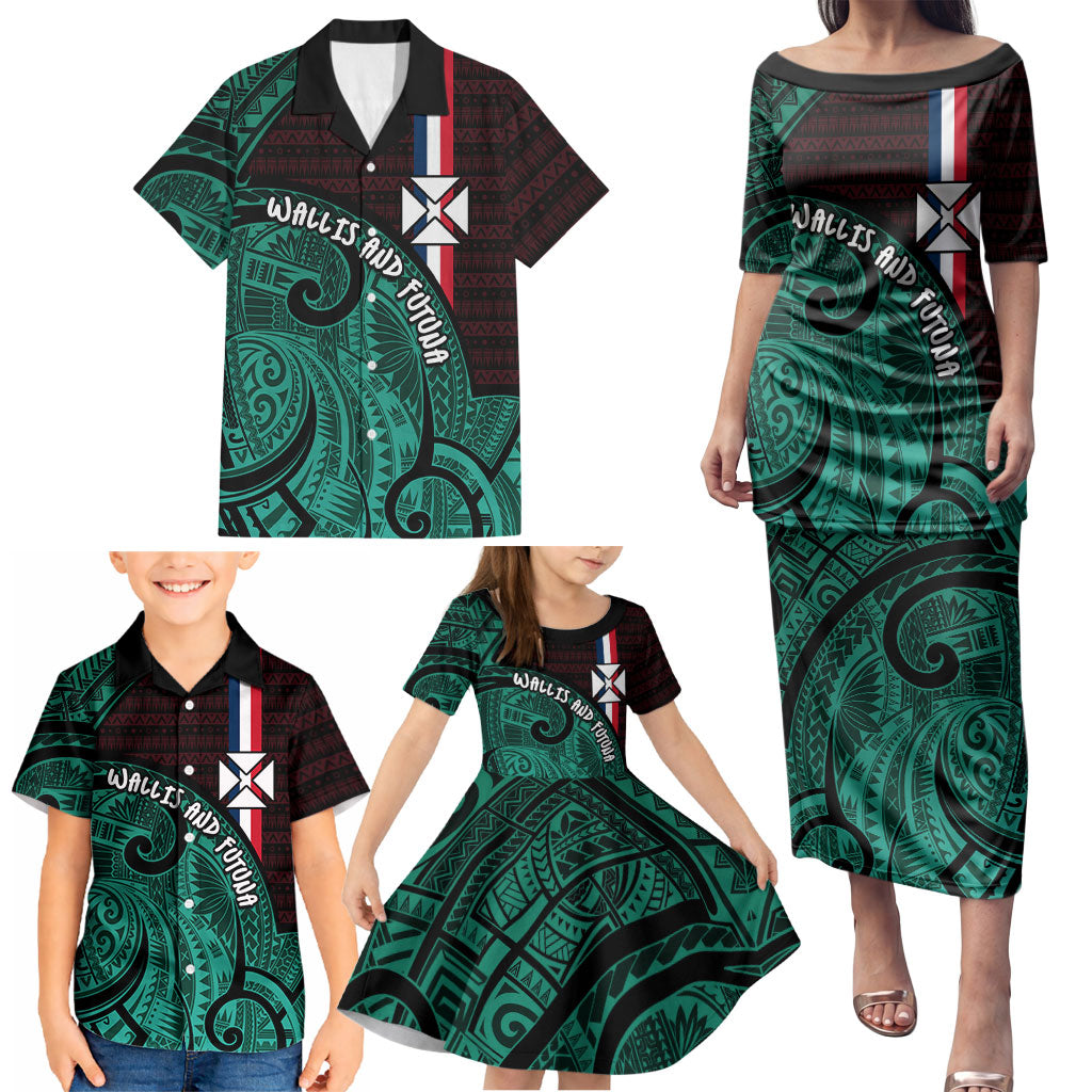Wallis And Futuna Family Matching Puletasi and Hawaiian Shirt Tribal Polynesian Tattoo Heritage Cross Flag