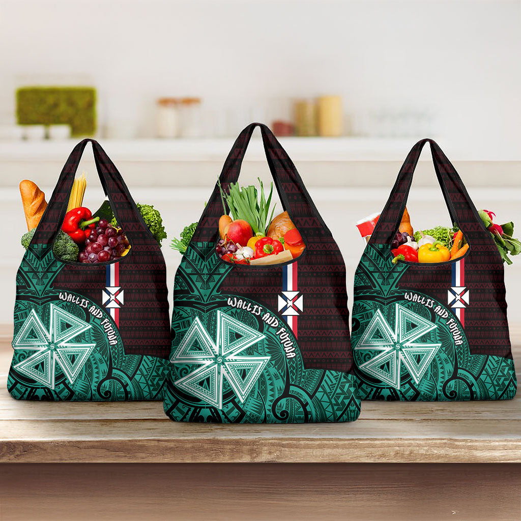 Wallis And Futuna Grocery Bag Tribal Polynesian Tattoo Heritage Cross Flag