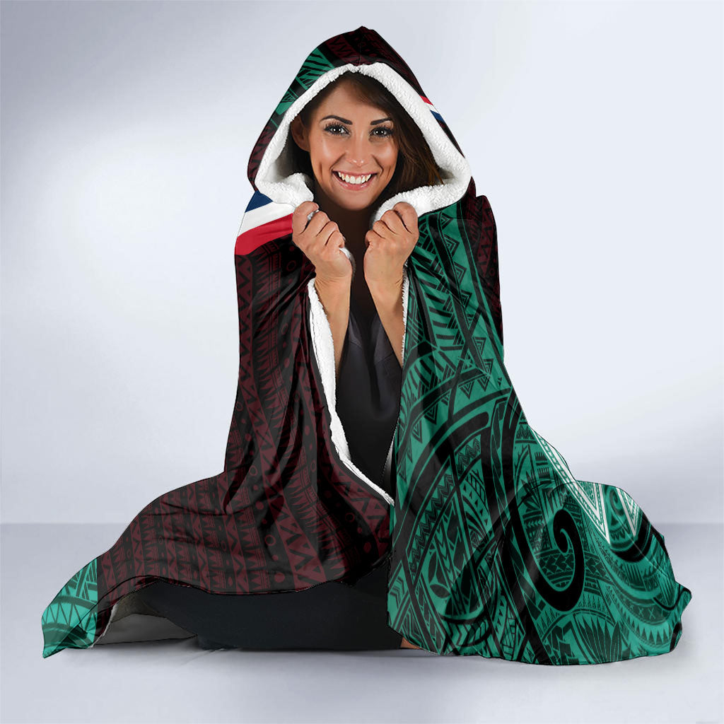 Wallis And Futuna Hooded Blanket Tribal Polynesian Tattoo Heritage Cross Flag