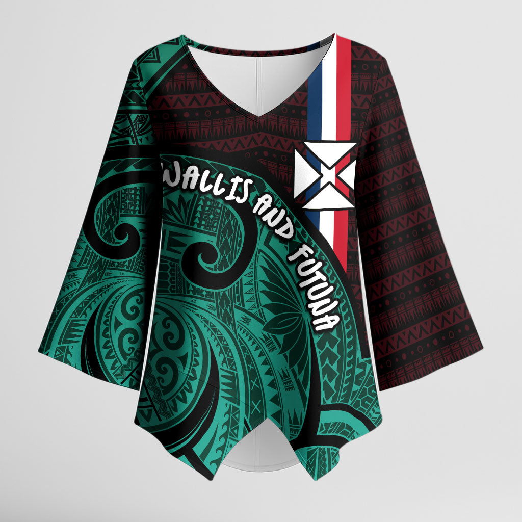 Wallis And Futuna Kimono Sleeve Blouse Tribal Polynesian Tattoo Heritage Cross Flag