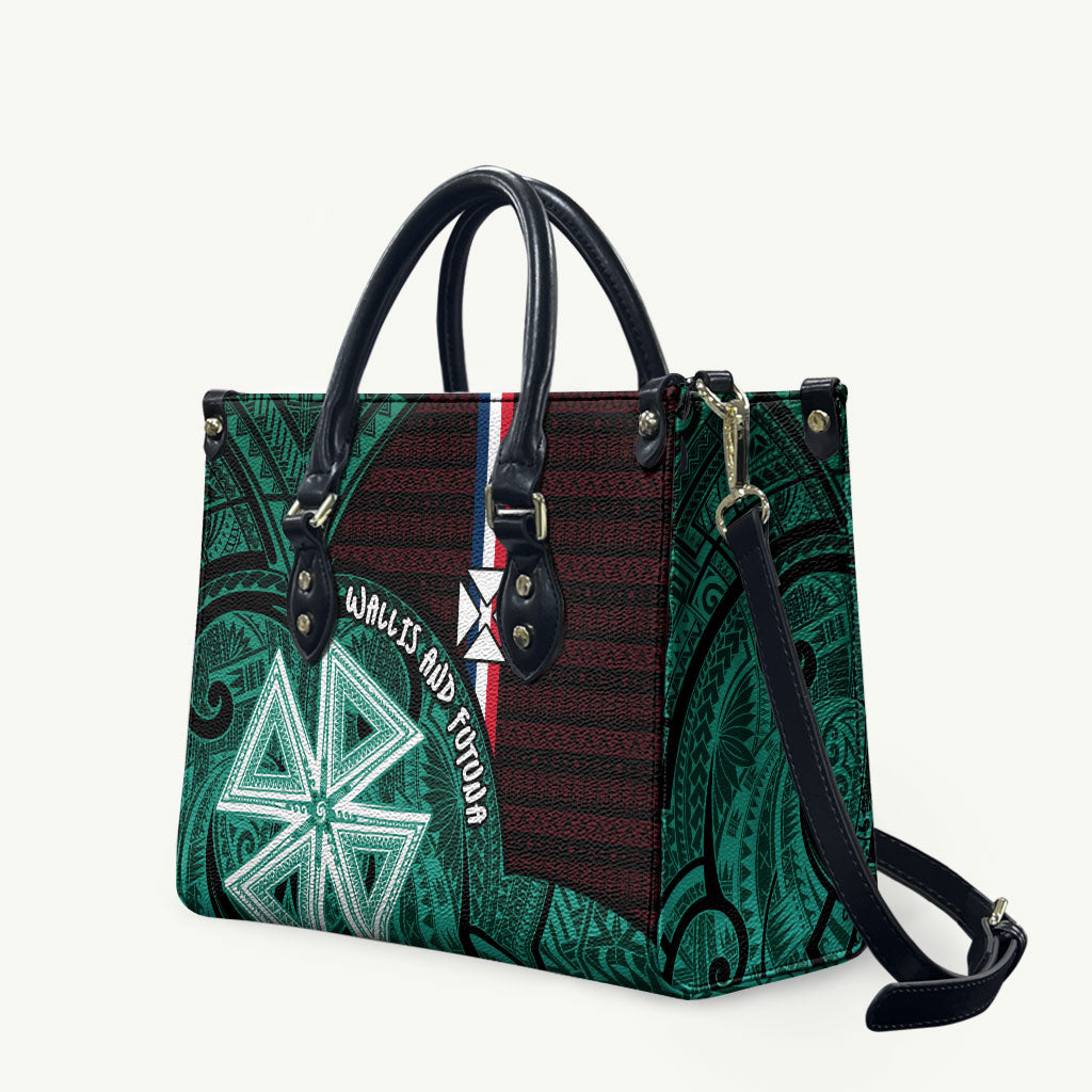 Wallis And Futuna Leather Bag Tribal Polynesian Tattoo Heritage Cross Flag TS04 Green Black - Polynesian Pride