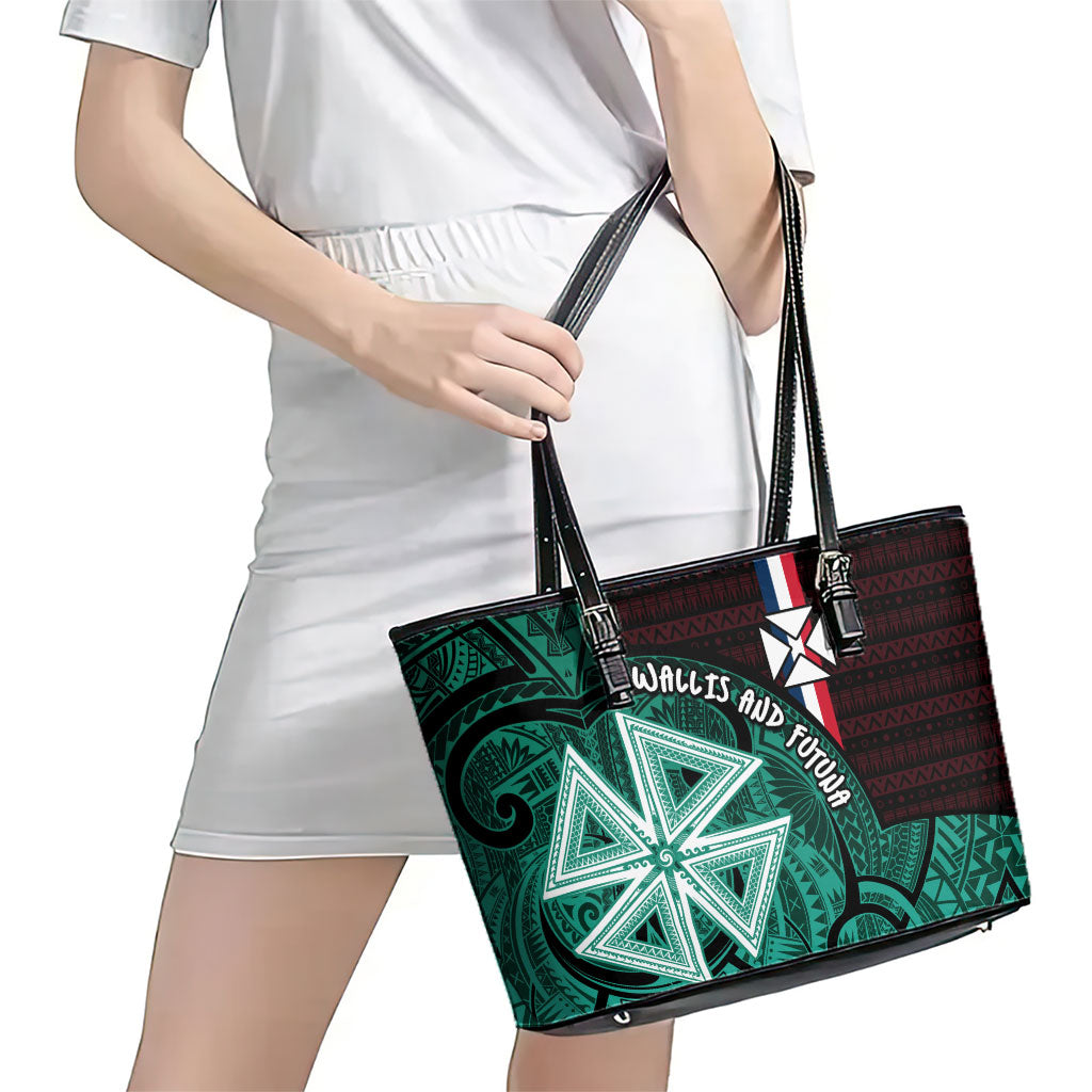 Wallis And Futuna Leather Tote Bag Tribal Polynesian Tattoo Heritage Cross Flag