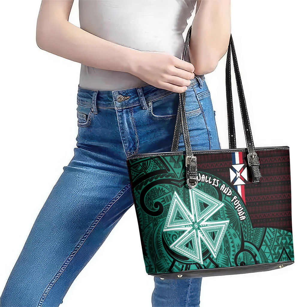 Wallis And Futuna Leather Tote Bag Tribal Polynesian Tattoo Heritage Cross Flag