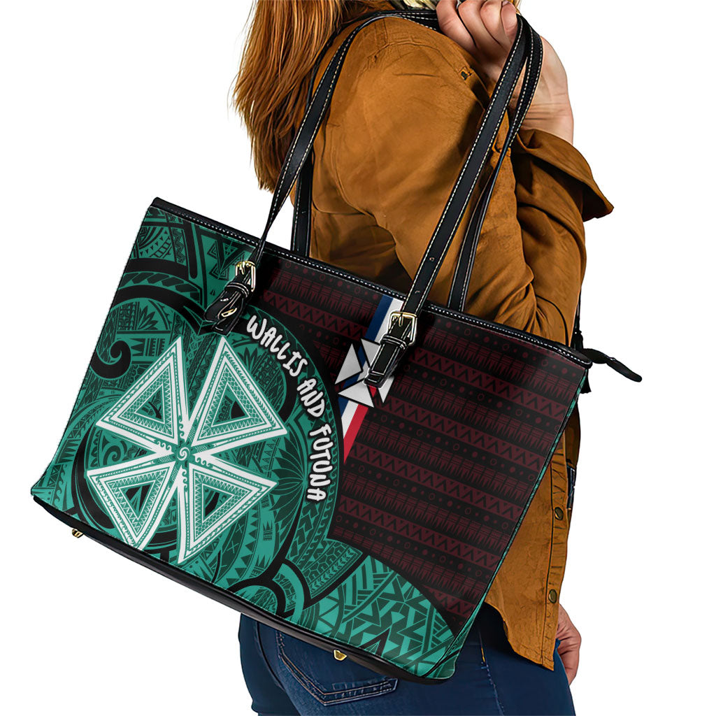 Wallis And Futuna Leather Tote Bag Tribal Polynesian Tattoo Heritage Cross Flag