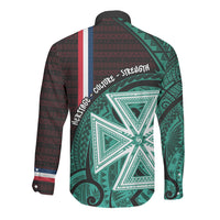 Wallis And Futuna Long Sleeve Button Shirt Tribal Polynesian Tattoo Heritage Cross Flag