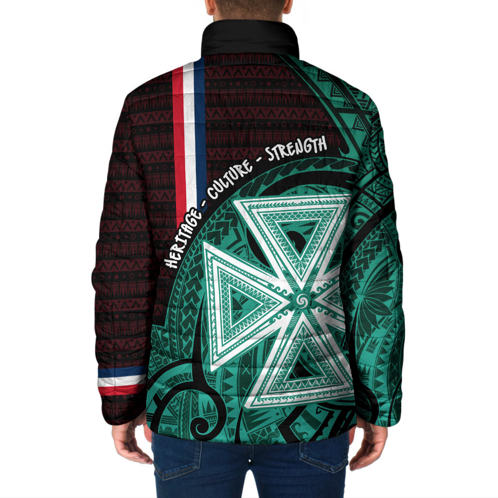 Wallis And Futuna Padded Jacket Tribal Polynesian Tattoo Heritage Cross Flag