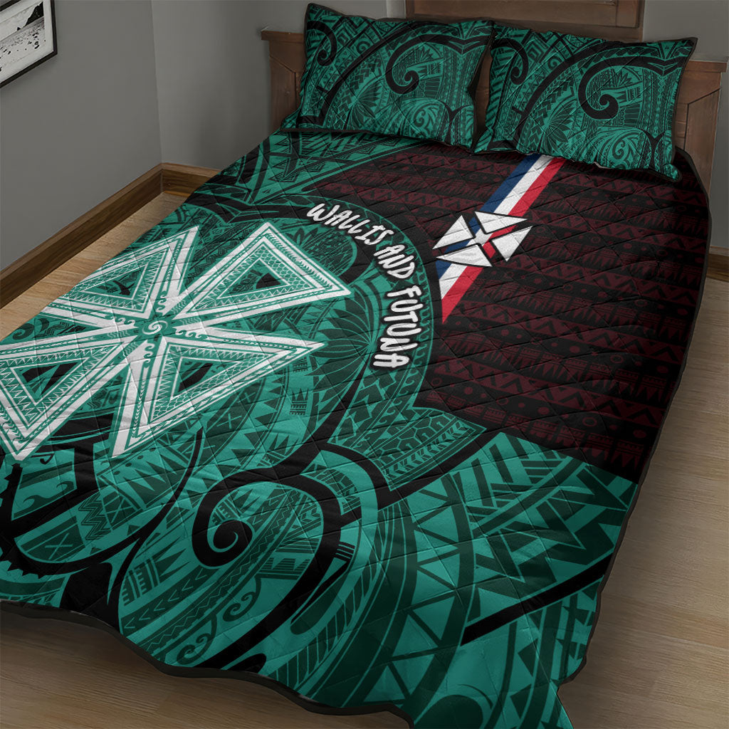 Wallis And Futuna Quilt Bed Set Tribal Polynesian Tattoo Heritage Cross Flag