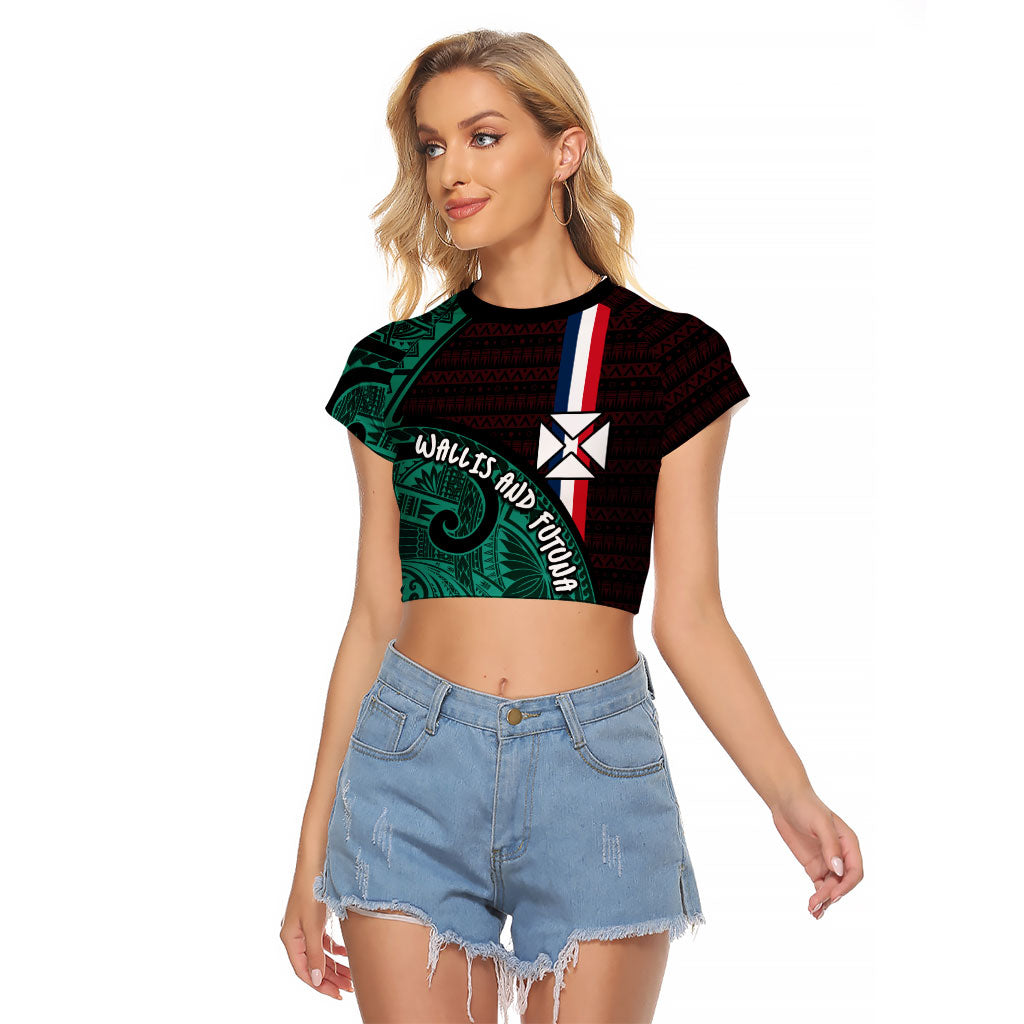 Wallis And Futuna Raglan Cropped T Shirt Tribal Polynesian Tattoo Heritage Cross Flag