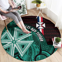 Wallis And Futuna Round Carpet Tribal Polynesian Tattoo Heritage Cross Flag