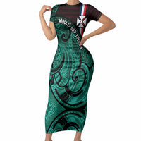 Wallis And Futuna Short Sleeve Bodycon Dress Tribal Polynesian Tattoo Heritage Cross Flag