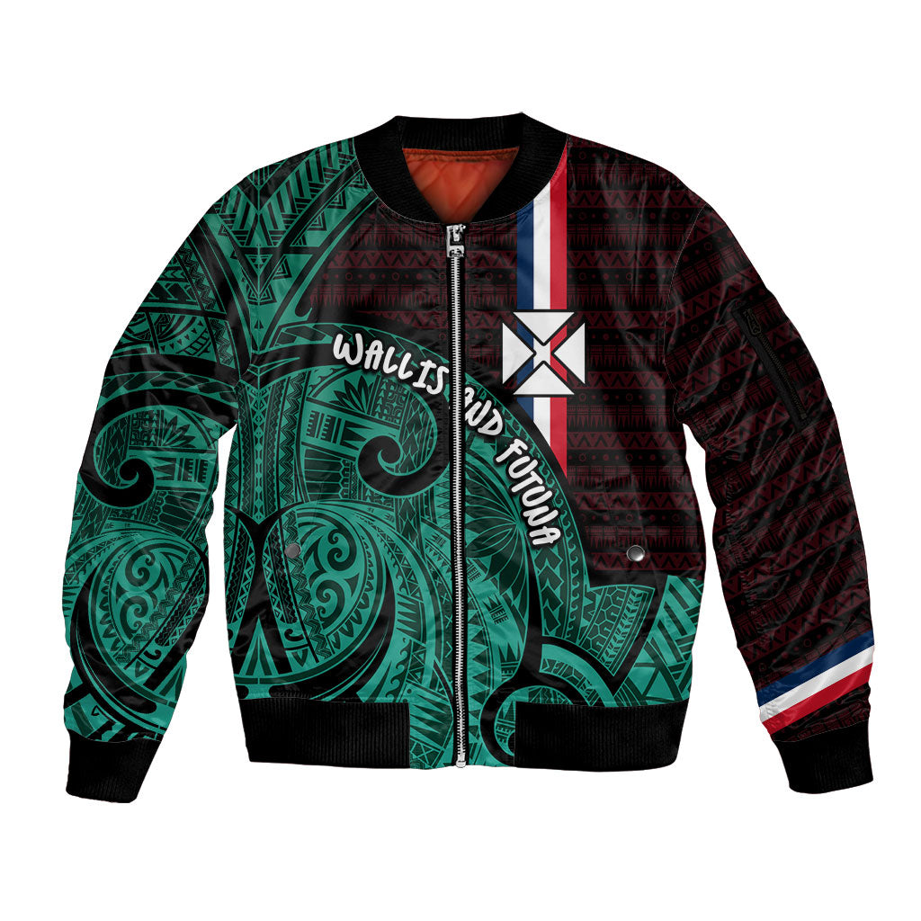 Wallis And Futuna Sleeve Zip Bomber Jacket Tribal Polynesian Tattoo Heritage Cross Flag