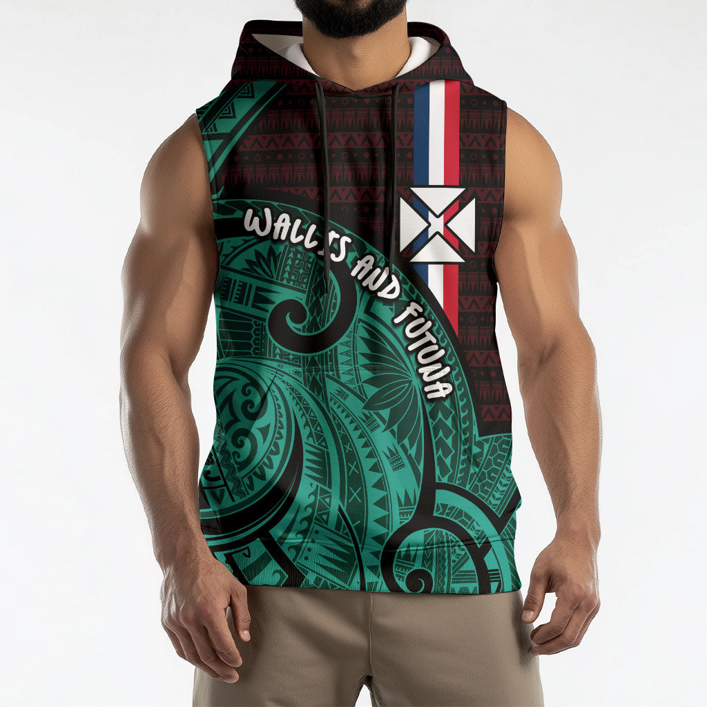 Wallis And Futuna Sleeveless Hoodie Tribal Polynesian Tattoo Heritage Cross Flag