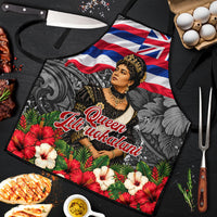 Queen Liliuokalani Hawaiian Flag Apron Polynesian Tribal Pattern And Tropical Hibiscus TS04 Grey Red - Polynesian Pride