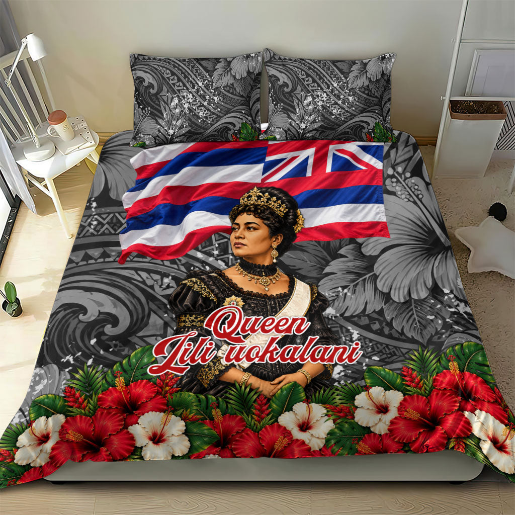 Queen Liliuokalani Hawaiian Flag Bedding Set Polynesian Tribal Pattern And Tropical Hibiscus TS04 - Polynesian Pride