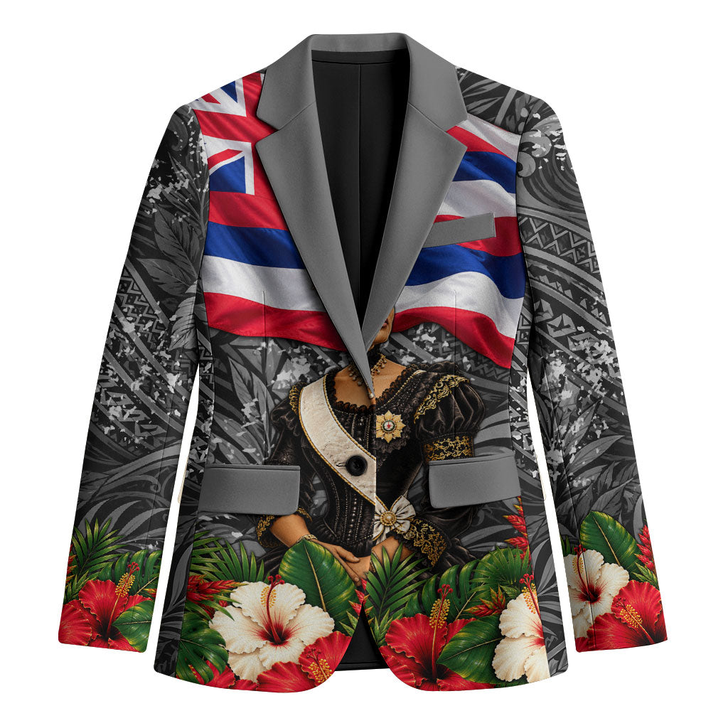 Queen Liliuokalani Hawaiian Flag Blazer Polynesian Tribal Pattern And Tropical Hibiscus TS04 Unisex Grey Red - Polynesian Pride