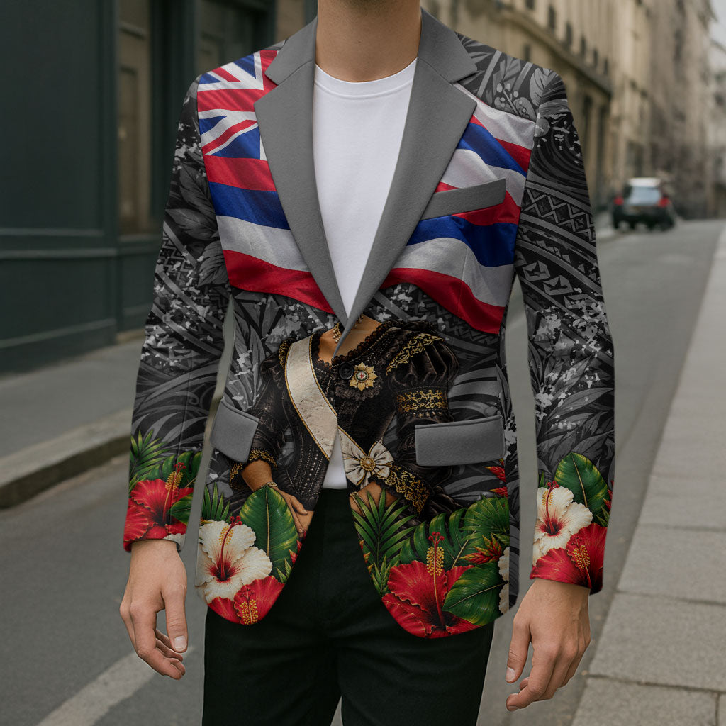 Queen Liliuokalani Hawaiian Flag Blazer Polynesian Tribal Pattern And Tropical Hibiscus TS04 - Polynesian Pride