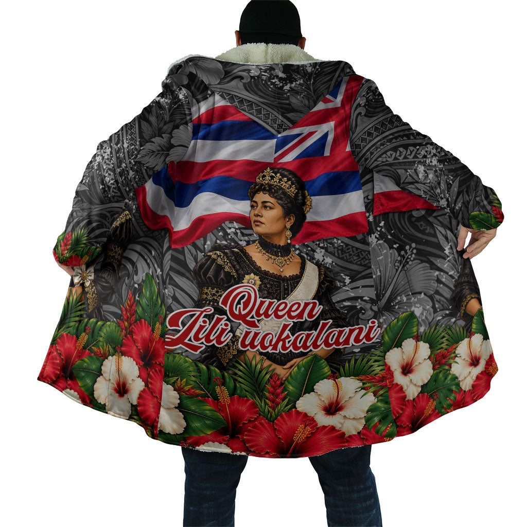Queen Liliuokalani Hawaiian Flag Cloak Polynesian Tribal Pattern And Tropical Hibiscus TS04 - Polynesian Pride